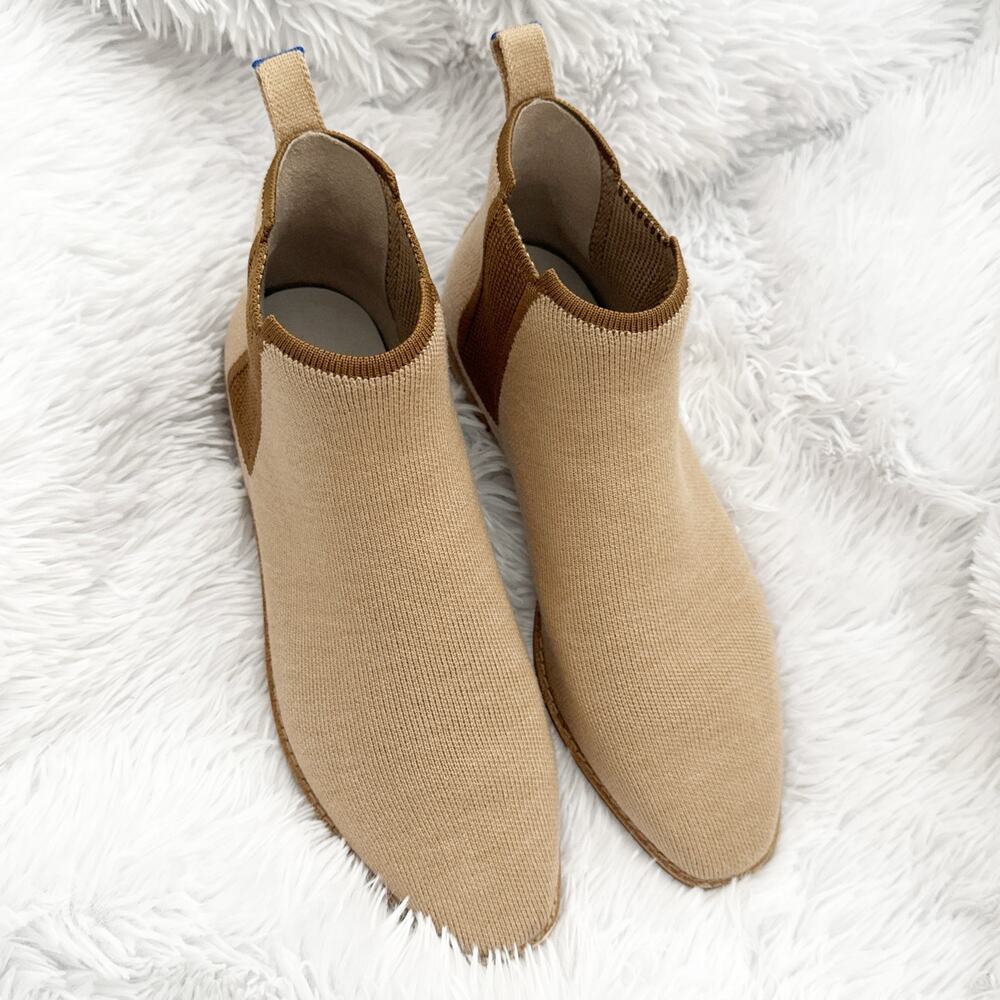 ROTHY'S | Wool Blend Flats Booties Ankle Boots Tan Brown Pull-On Chelsea | 9.5